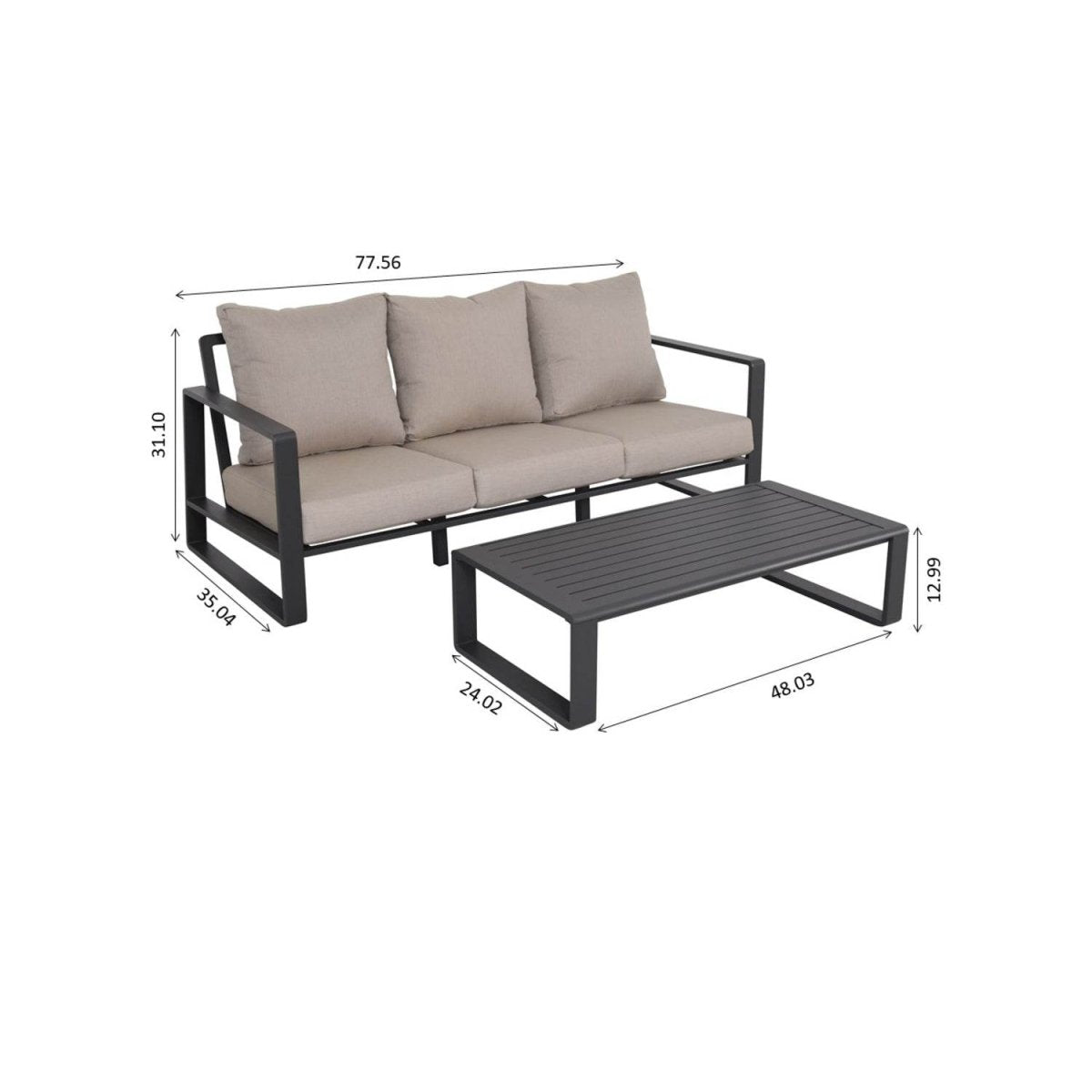 Three - Seat Aluminum Frame Sofa And Coffee Table Set - Reposea - Omega Lifestyles