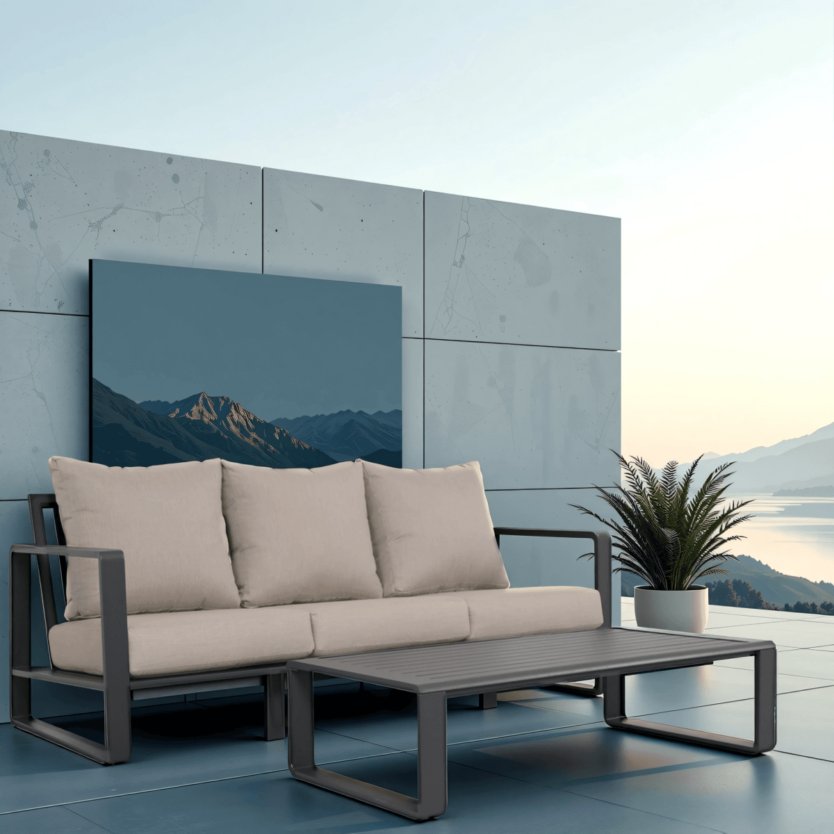 Three - Seat Aluminum Frame Sofa And Coffee Table Set - Reposea - Omega Lifestyles