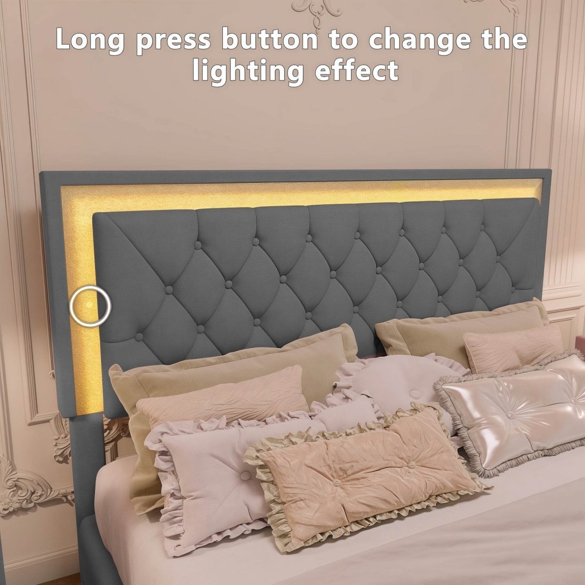3-Piece Upholstered Platform Bed Frame With LED Lights - Sleep Galleria