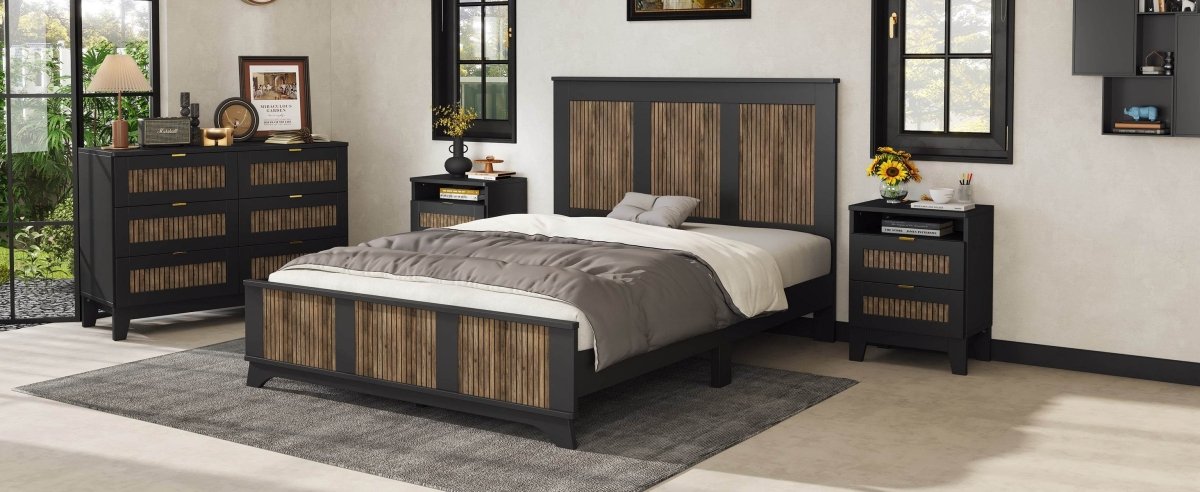 4-Piece Farmhouse Platform Bed Set With Storage - Omega Lifestyles
