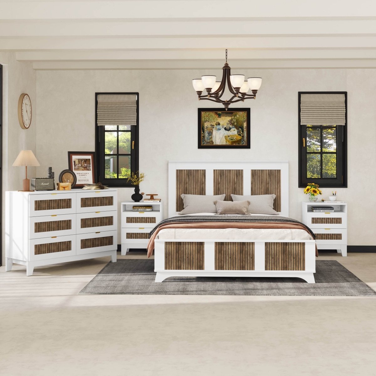 4-Piece White Farmhouse Platform Bed Set With Storage - Sleep Galleria