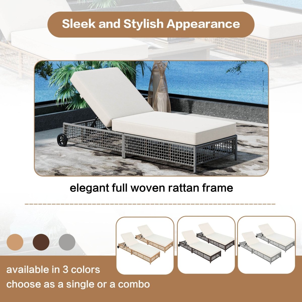 Adjustable 5-Position Backrest Outdoor Rattan Lounge Chair - Sleep Galleria