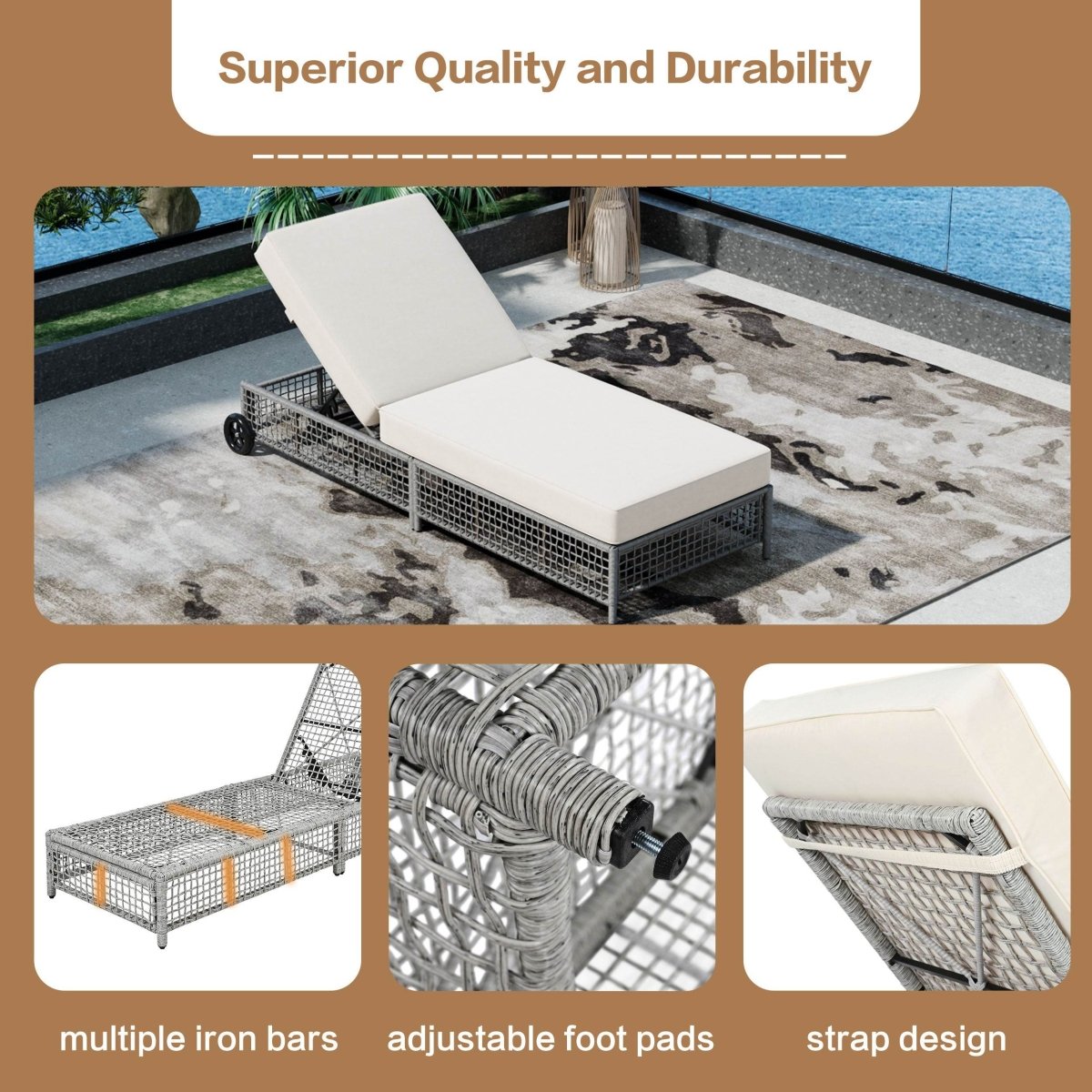 Adjustable 5-Position Backrest Outdoor Rattan Lounge Chair - Sleep Galleria