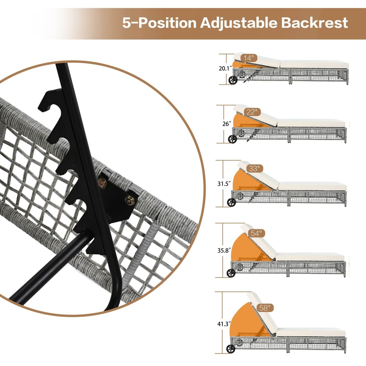 Adjustable 5-Position Backrest Outdoor Rattan Lounge Chair - Sleep Galleria