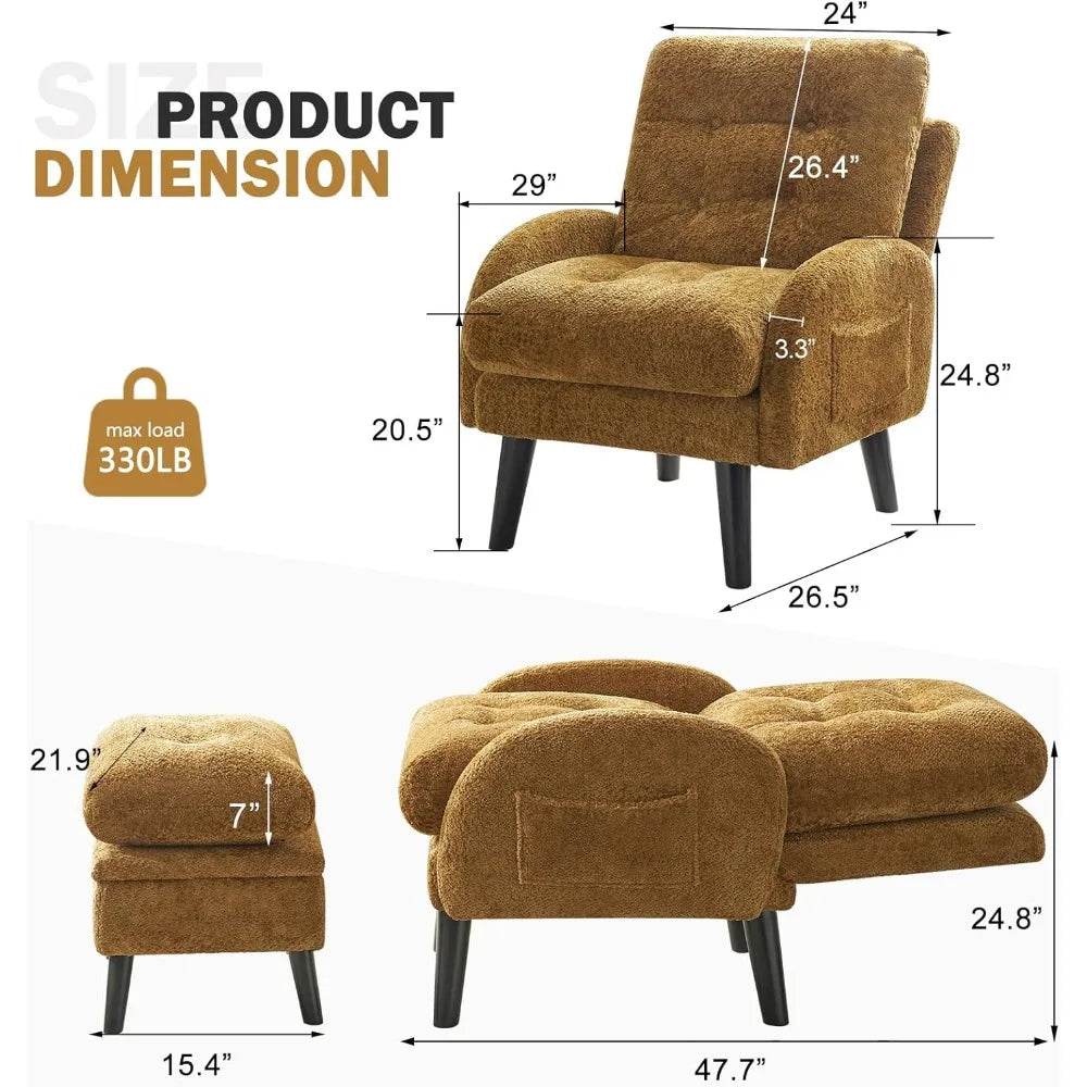 Adjustable Backrest Chenille Fabric Accent Chair With Ottoman - Omega Lifestyles