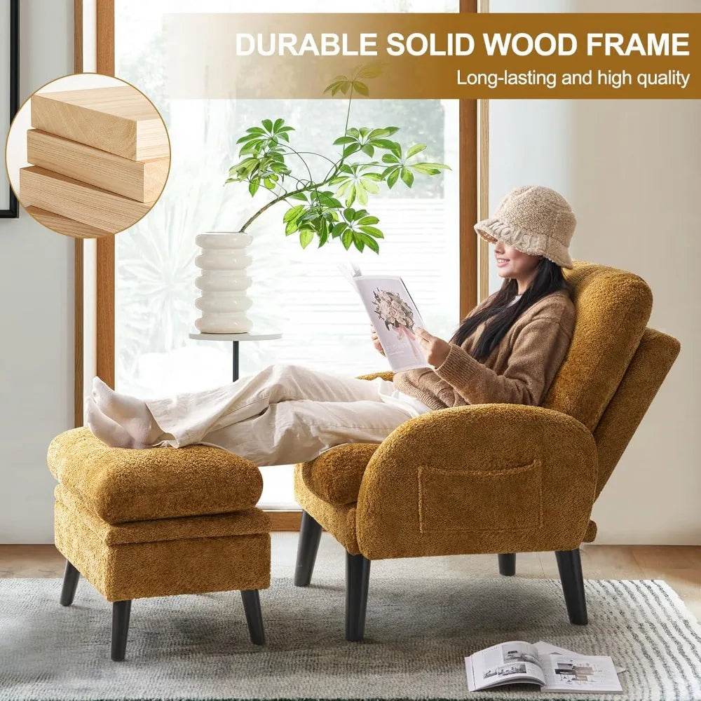 Adjustable Backrest Chenille Fabric Accent Chair With Ottoman - Omega Lifestyles