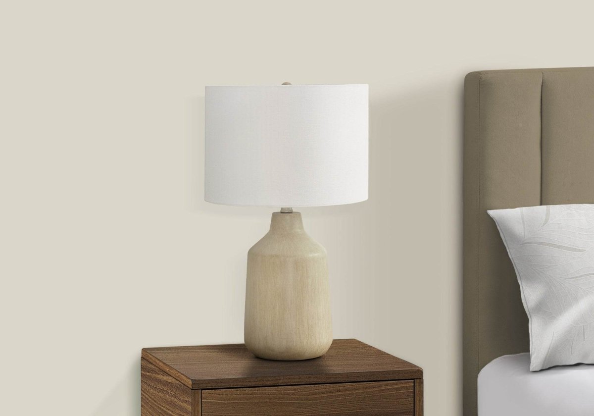 Contemporary Beige Concrete Table Lamp With Ivory Shade - Sleep Galleria