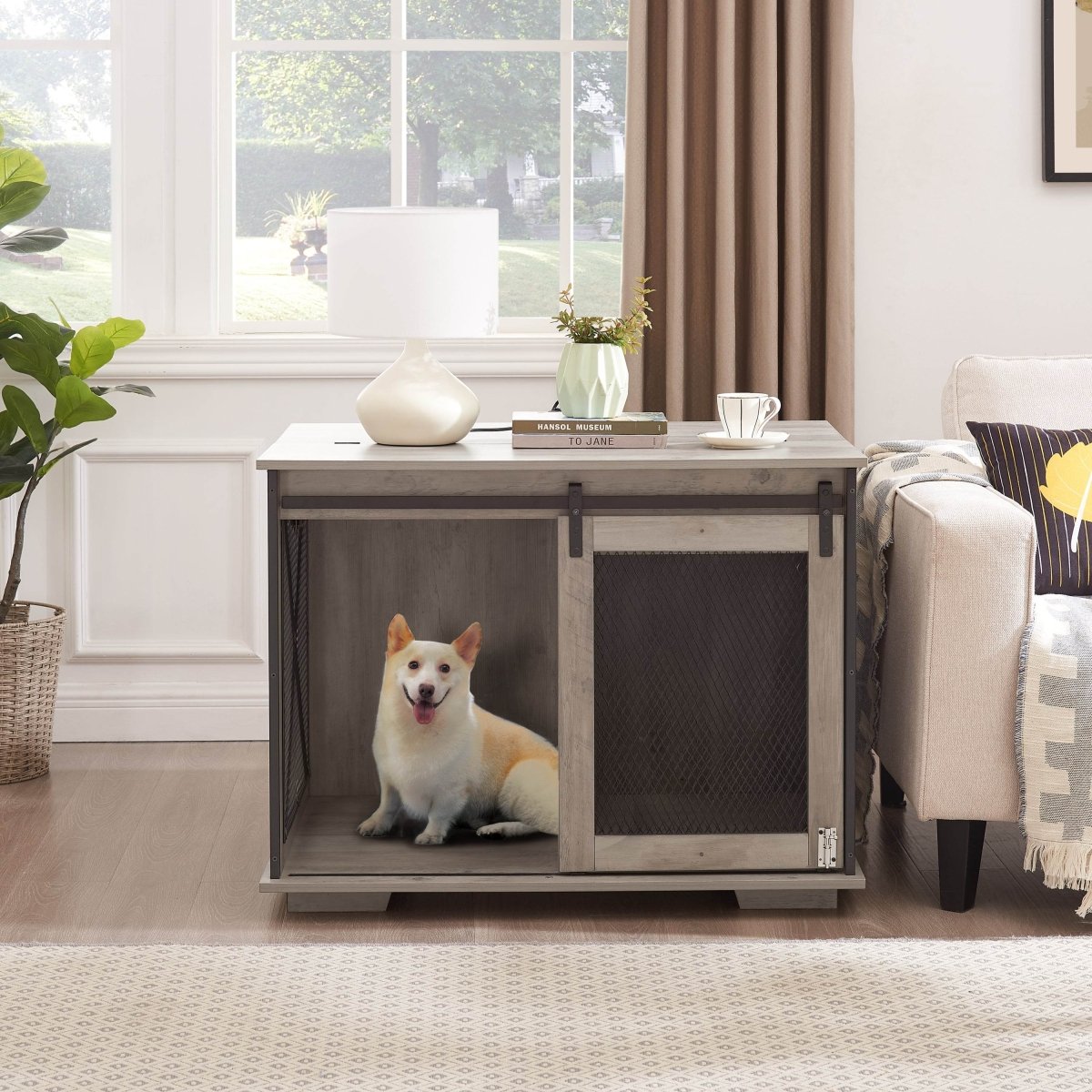 Farmhouse Wooden Dog Crate Furniture With Sliding Door - Sleep Galleria