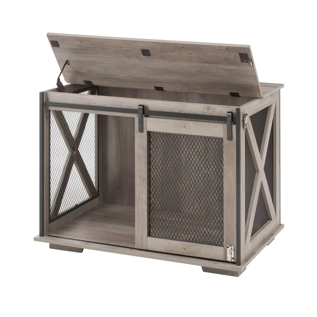 Farmhouse Wooden Dog Crate Furniture With Sliding Door - Sleep Galleria
