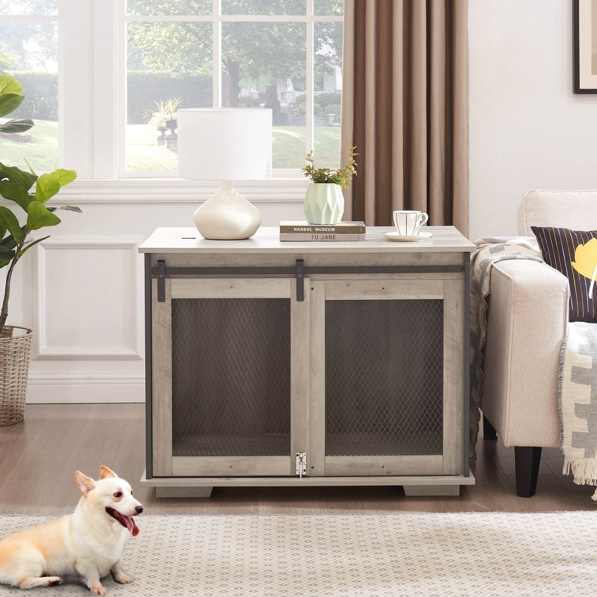 Farmhouse Wooden Dog Crate Furniture With Sliding Door - Sleep Galleria