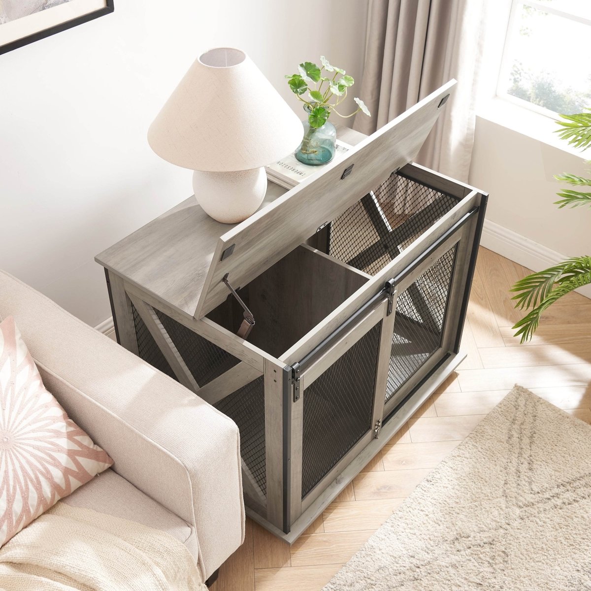 Farmhouse Wooden Dog Crate Furniture With Sliding Door - Sleep Galleria