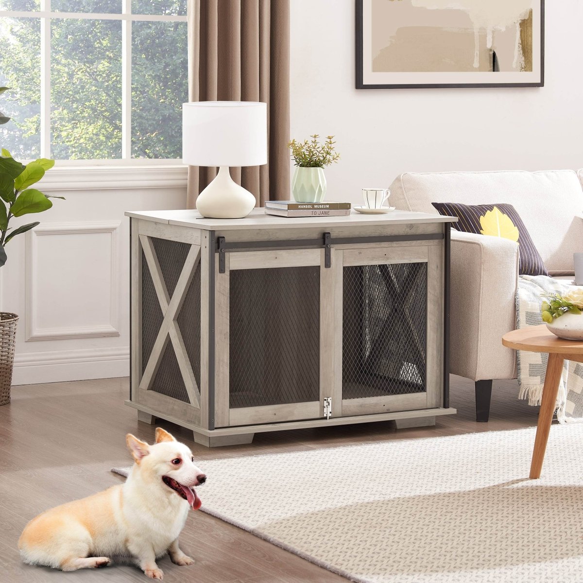 Farmhouse Wooden Dog Crate Furniture With Sliding Door - Sleep Galleria