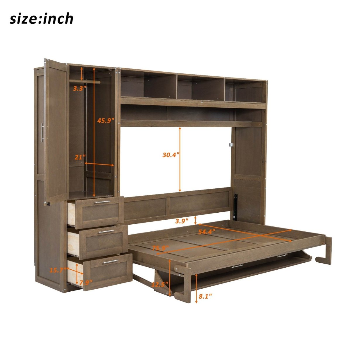 Full Size Antique Wood Murphy Bed With Storage - Sleep Galleria