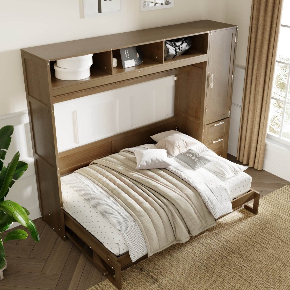 Full Size Antique Wood Murphy Bed With Storage - Sleep Galleria