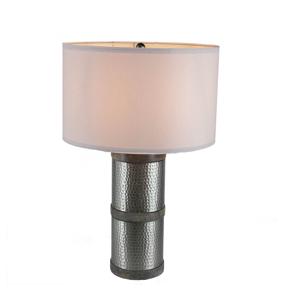 Hammered Iron Mango Wood Fabric Drum Table Lamp - Sleep Galleria