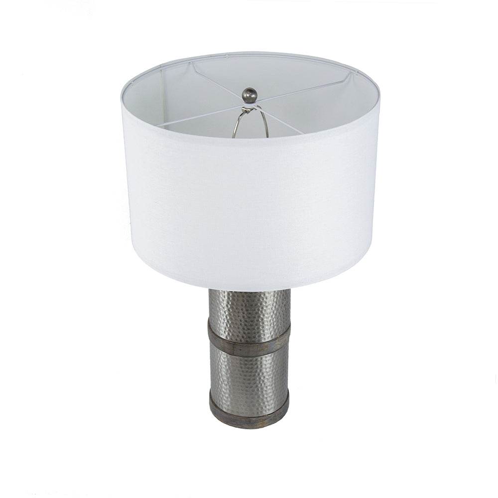 Hammered Iron Mango Wood Fabric Drum Table Lamp - Sleep Galleria