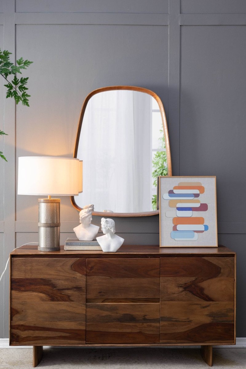 Hammered Iron Mango Wood Fabric Drum Table Lamp - Sleep Galleria