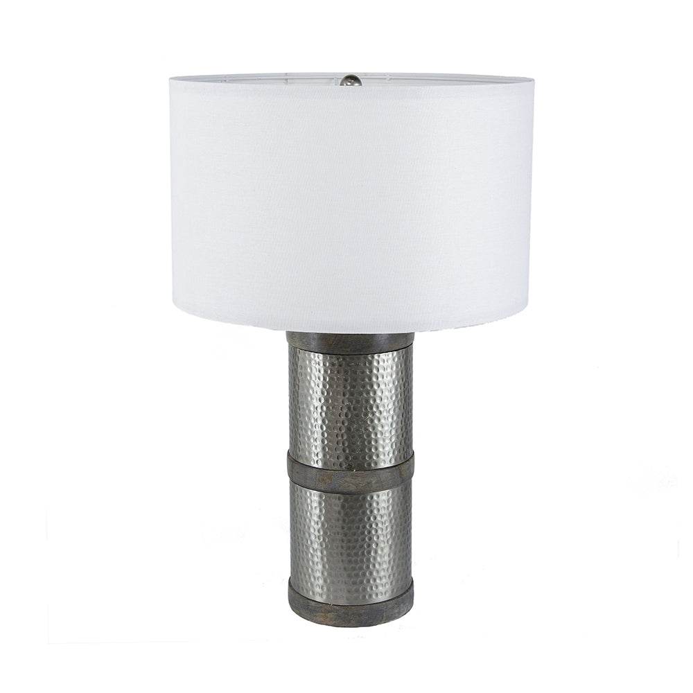 Hammered Iron Mango Wood Fabric Drum Table Lamp - Sleep Galleria