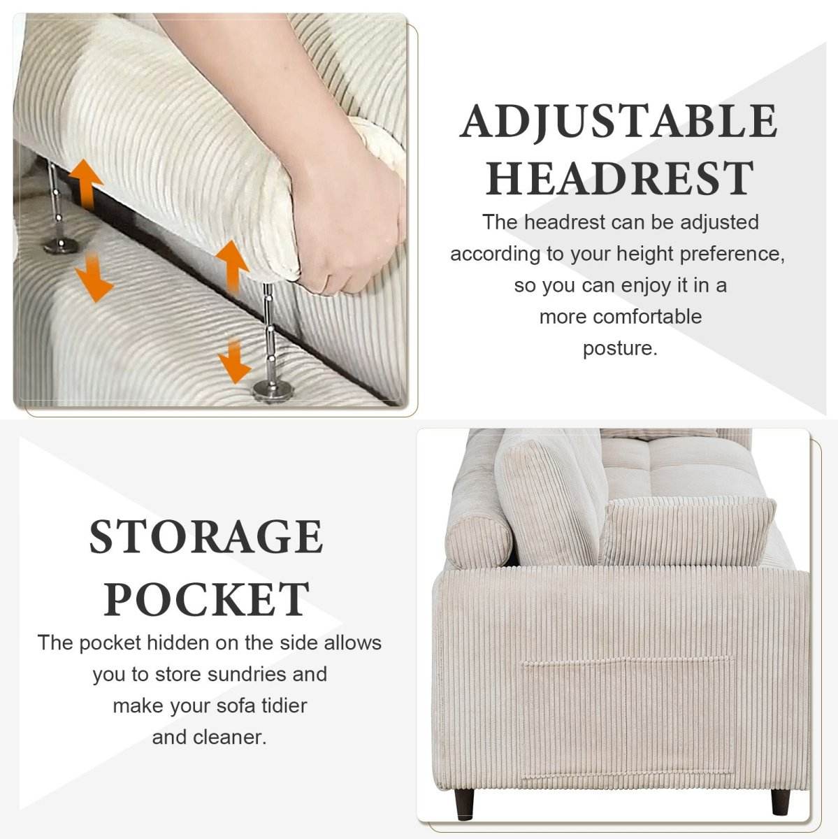 Mid-Century Modern Corduroy Modular Sectional Sofa - Sleep Galleria