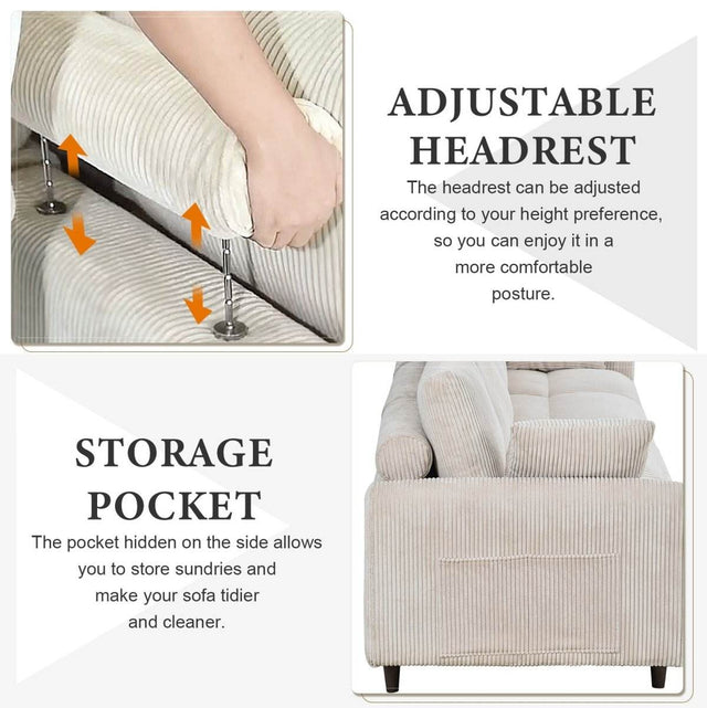 Mid-Century Modern Corduroy Modular Sectional Sofa - Omega Lifestyles