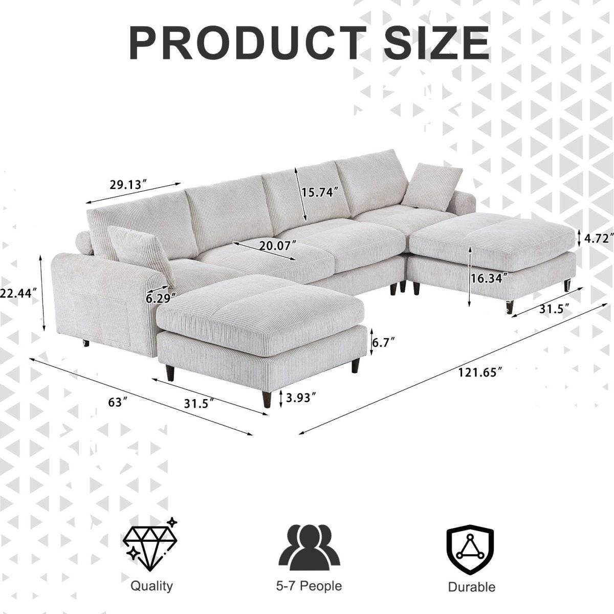 Mid-Century Modern Corduroy Modular Sectional Sofa - Sleep Galleria