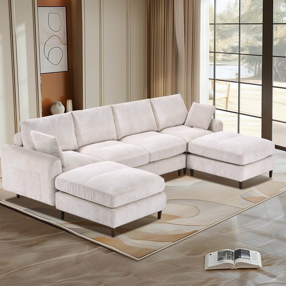 Mid-Century Modern Corduroy Modular Sectional Sofa - Sleep Galleria
