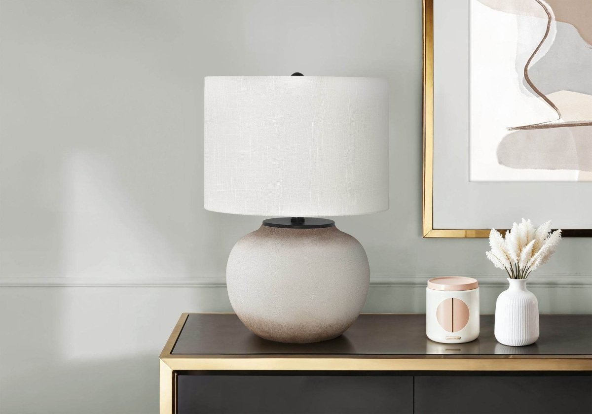 Modern Ceramic Table Lamp With Ivory Fabric Shade - Sleep Galleria