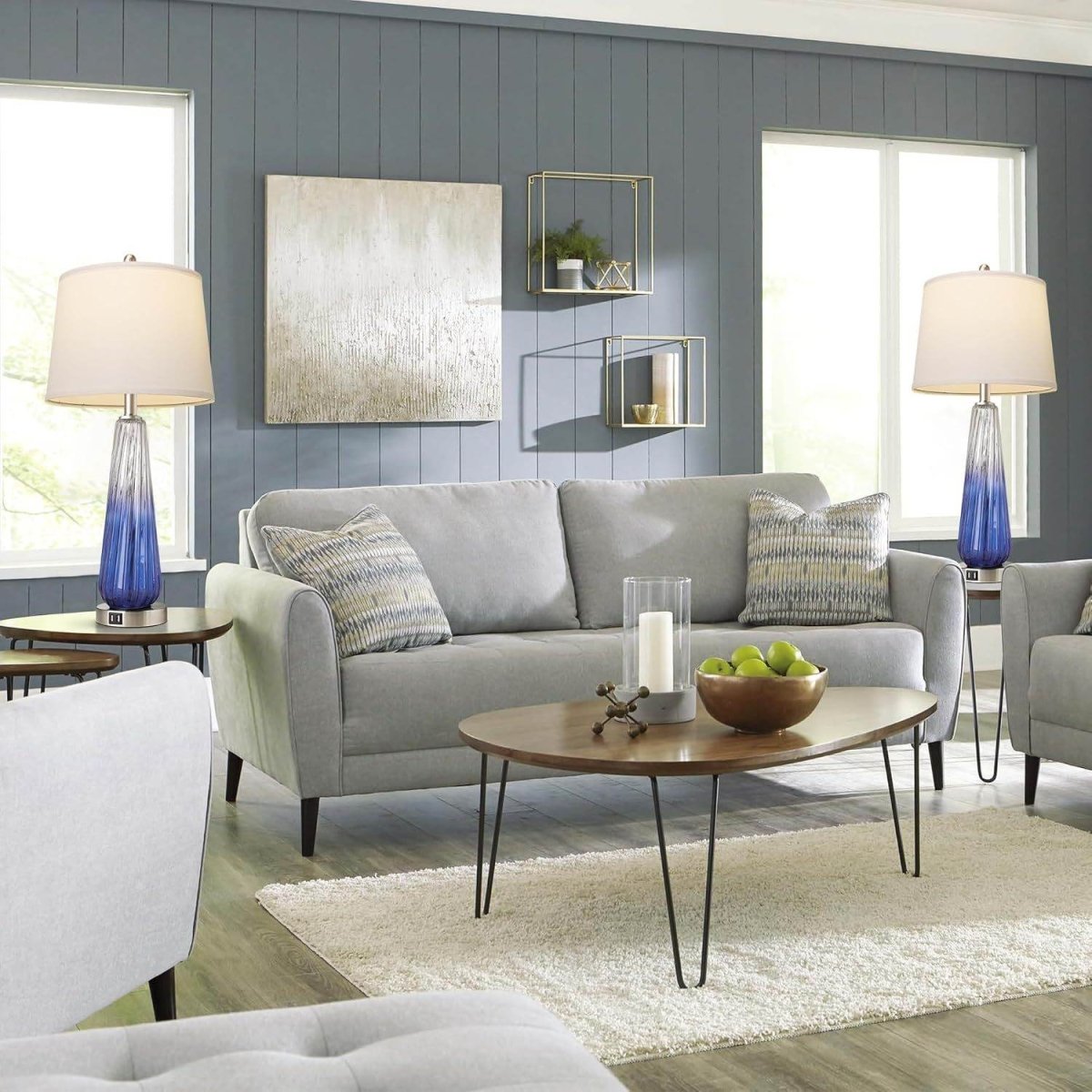 Set Of 2 Modern Glass Table Lamps With USB Ports - Sleep Galleria