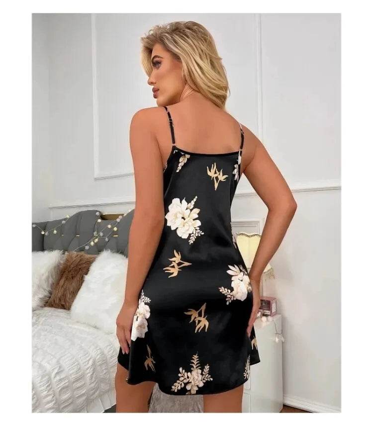 Silk Floral Print Women’s Nightdress Sleepwear - Sleep Galleria