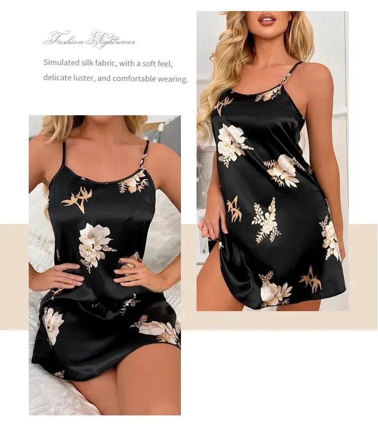 Silk Floral Print Women’s Nightdress Sleepwear - Sleep Galleria