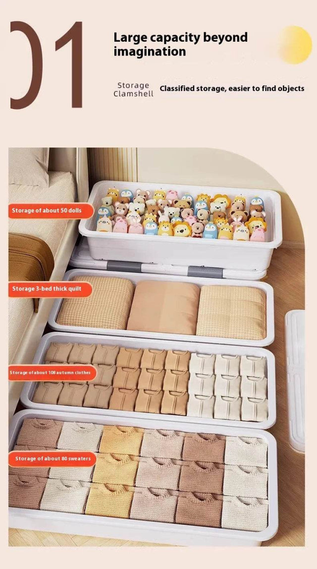 Underbed Organizer Plastic Multi-Layer Bed Under-Storage Box Extra-Large Capacity Bin With Wheels For Clothes, Quilts, Toys - Omega Lifestyles