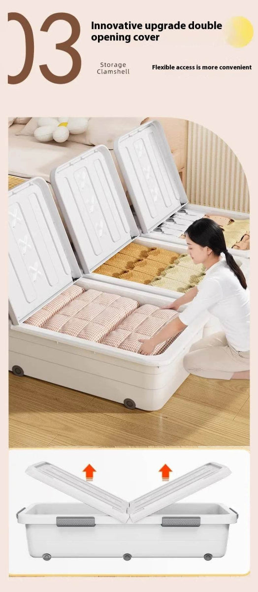 Underbed Organizer Plastic Multi-Layer Bed Under-Storage Box Extra-Large Capacity Bin With Wheels For Clothes, Quilts, Toys - Omega Lifestyles