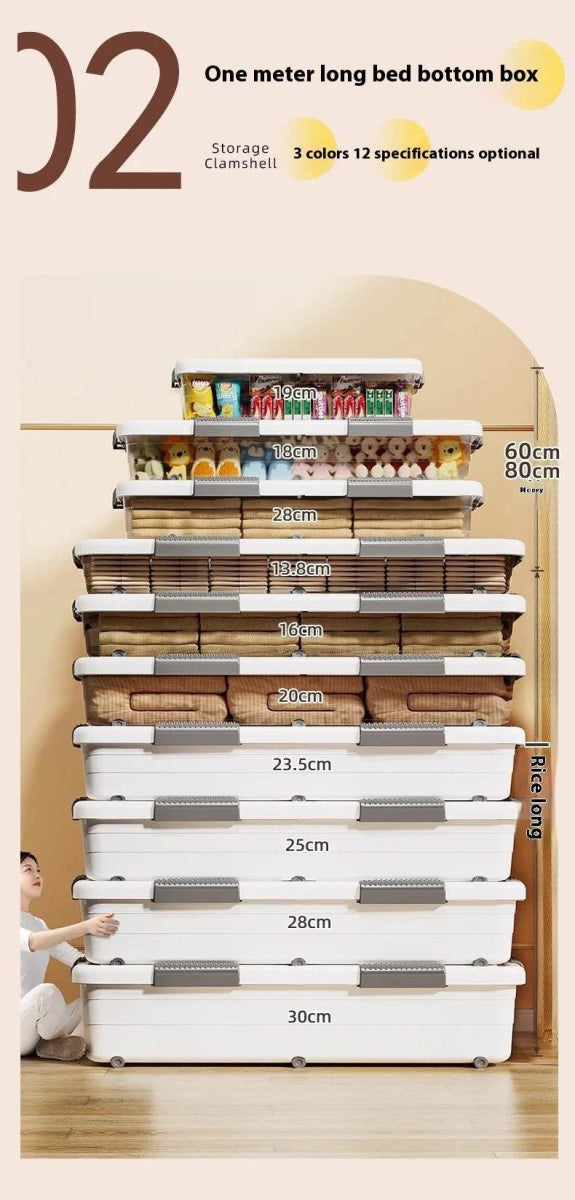 Underbed Organizer Plastic Multi-Layer Bed Under-Storage Box Extra-Large Capacity Bin With Wheels For Clothes, Quilts, Toys - Omega Lifestyles