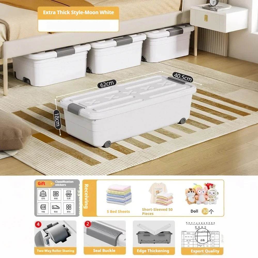 Underbed Organizer Plastic Multi-Layer Bed Under-Storage Box Extra-Large Capacity Bin With Wheels For Clothes, Quilts, Toys - Omega Lifestyles