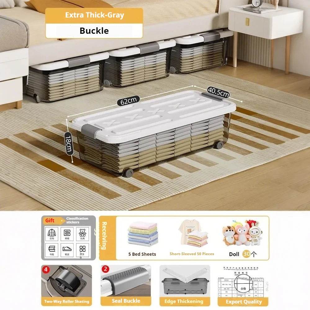 Underbed Organizer Plastic Multi-Layer Bed Under-Storage Box Extra-Large Capacity Bin With Wheels For Clothes, Quilts, Toys - Omega Lifestyles