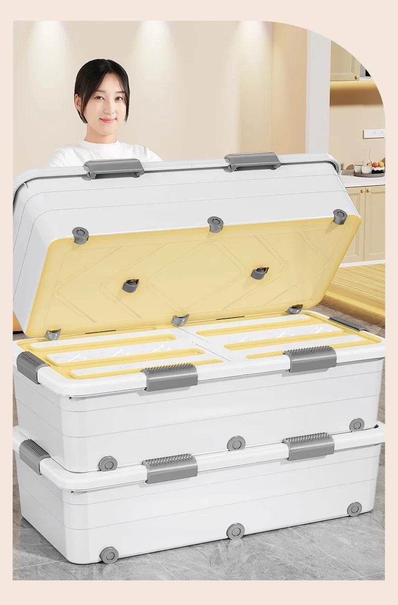Underbed Organizer Plastic Multi-Layer Bed Under-Storage Box Extra-Large Capacity Bin With Wheels For Clothes, Quilts, Toys - Omega Lifestyles