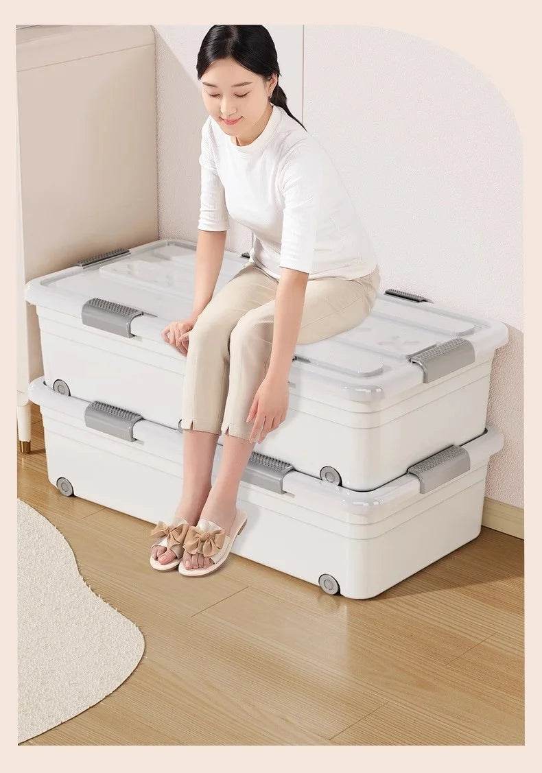Underbed Organizer Plastic Multi-Layer Bed Under-Storage Box Extra-Large Capacity Bin With Wheels For Clothes, Quilts, Toys - Omega Lifestyles