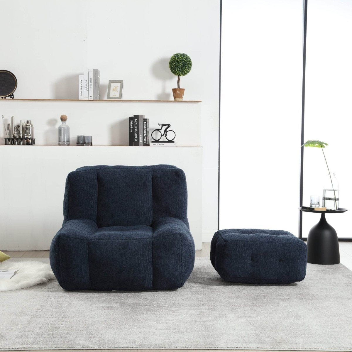 Velvet Memory Foam Indoor Bean Bag Chair With Ottoman - Sleep Galleria