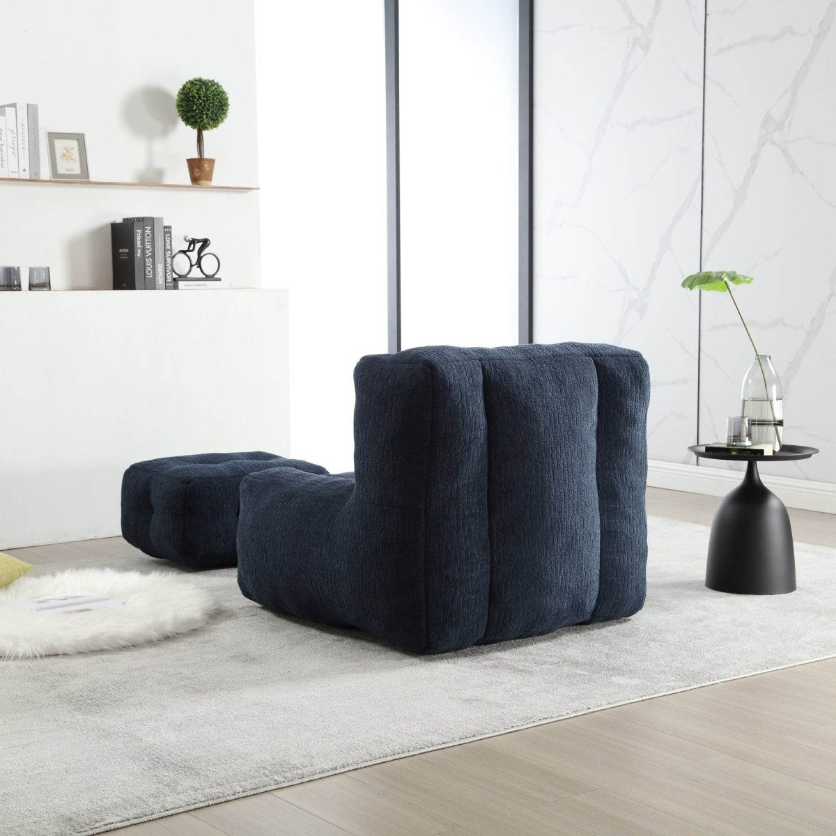 Velvet Memory Foam Indoor Bean Bag Chair With Ottoman - Sleep Galleria