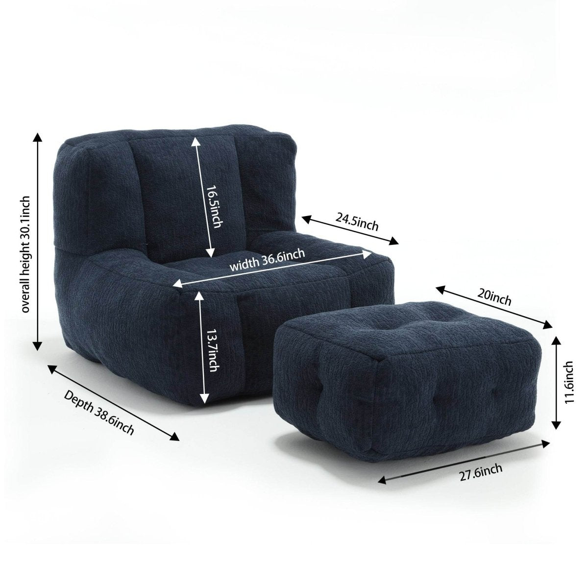 Velvet Memory Foam Indoor Bean Bag Chair With Ottoman - Sleep Galleria