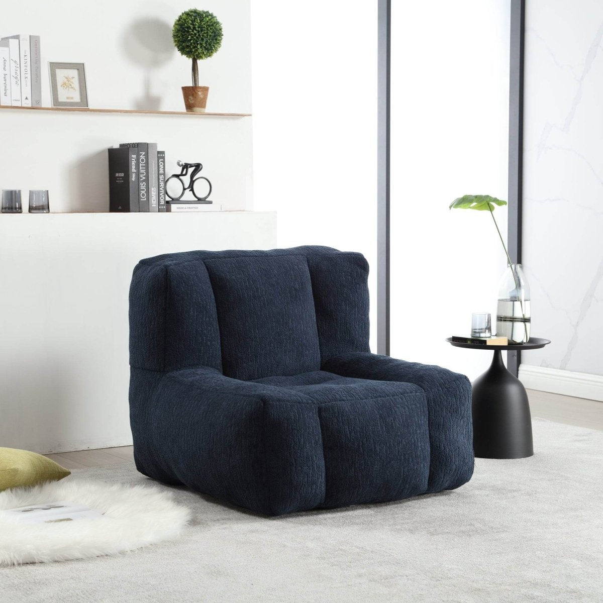 Velvet Memory Foam Indoor Bean Bag Chair With Ottoman - Sleep Galleria