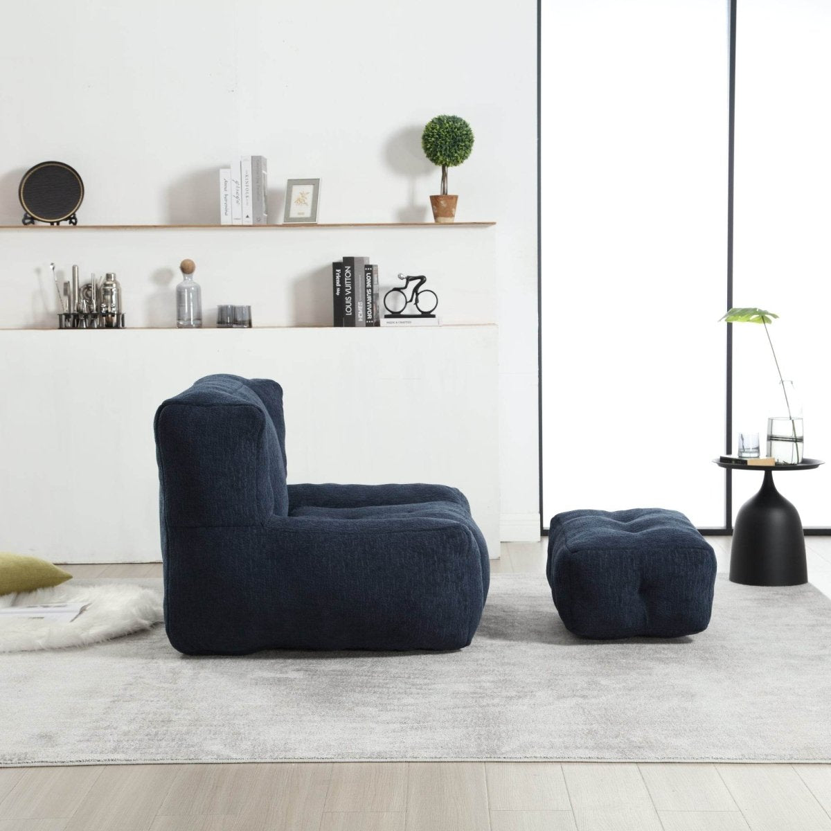 Velvet Memory Foam Indoor Bean Bag Chair With Ottoman - Sleep Galleria