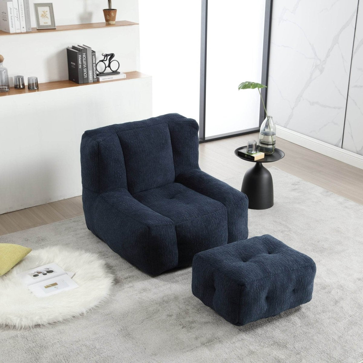 Velvet Memory Foam Indoor Bean Bag Chair With Ottoman - Sleep Galleria