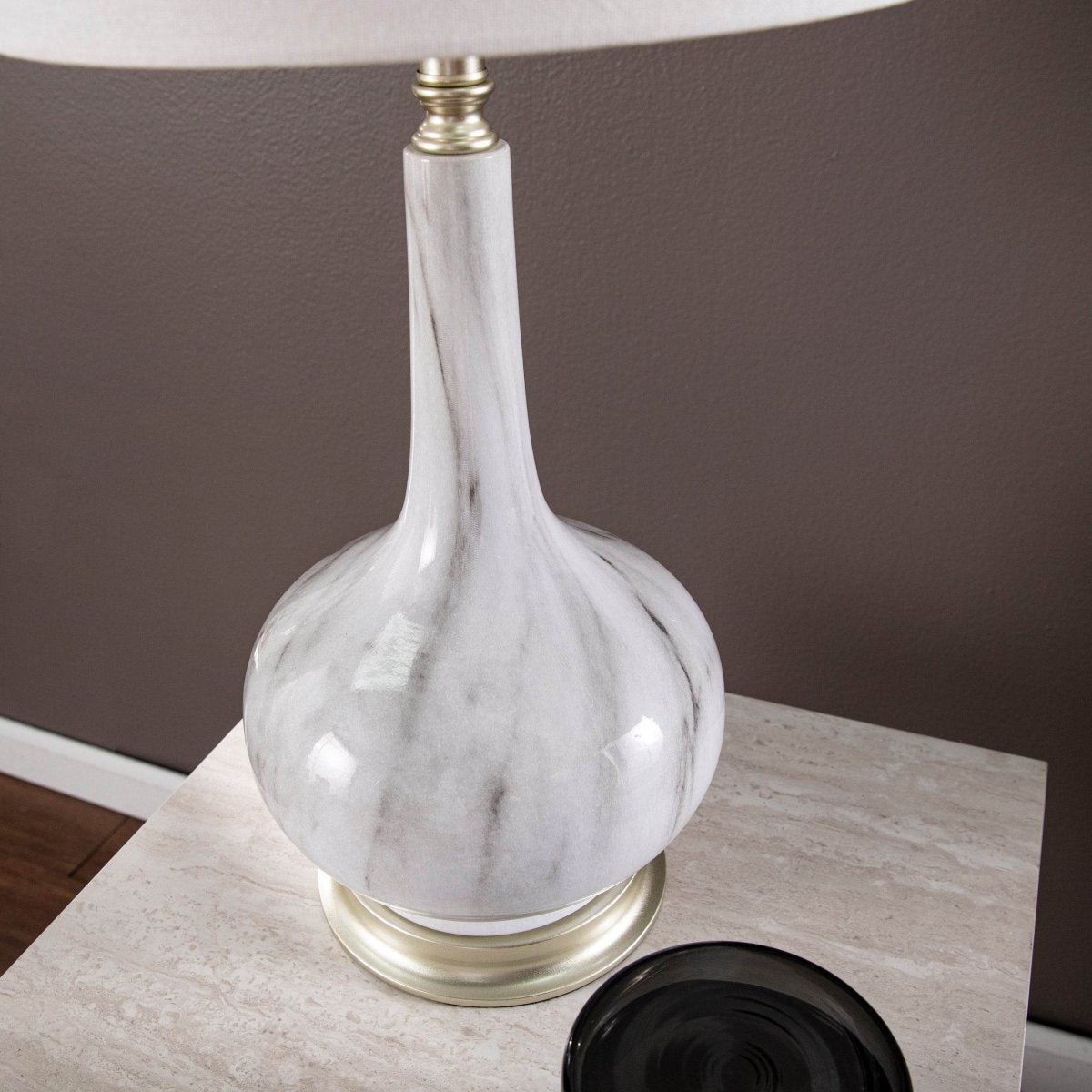 White Faux Marble Iron Table Lamp - Sleep Galleria