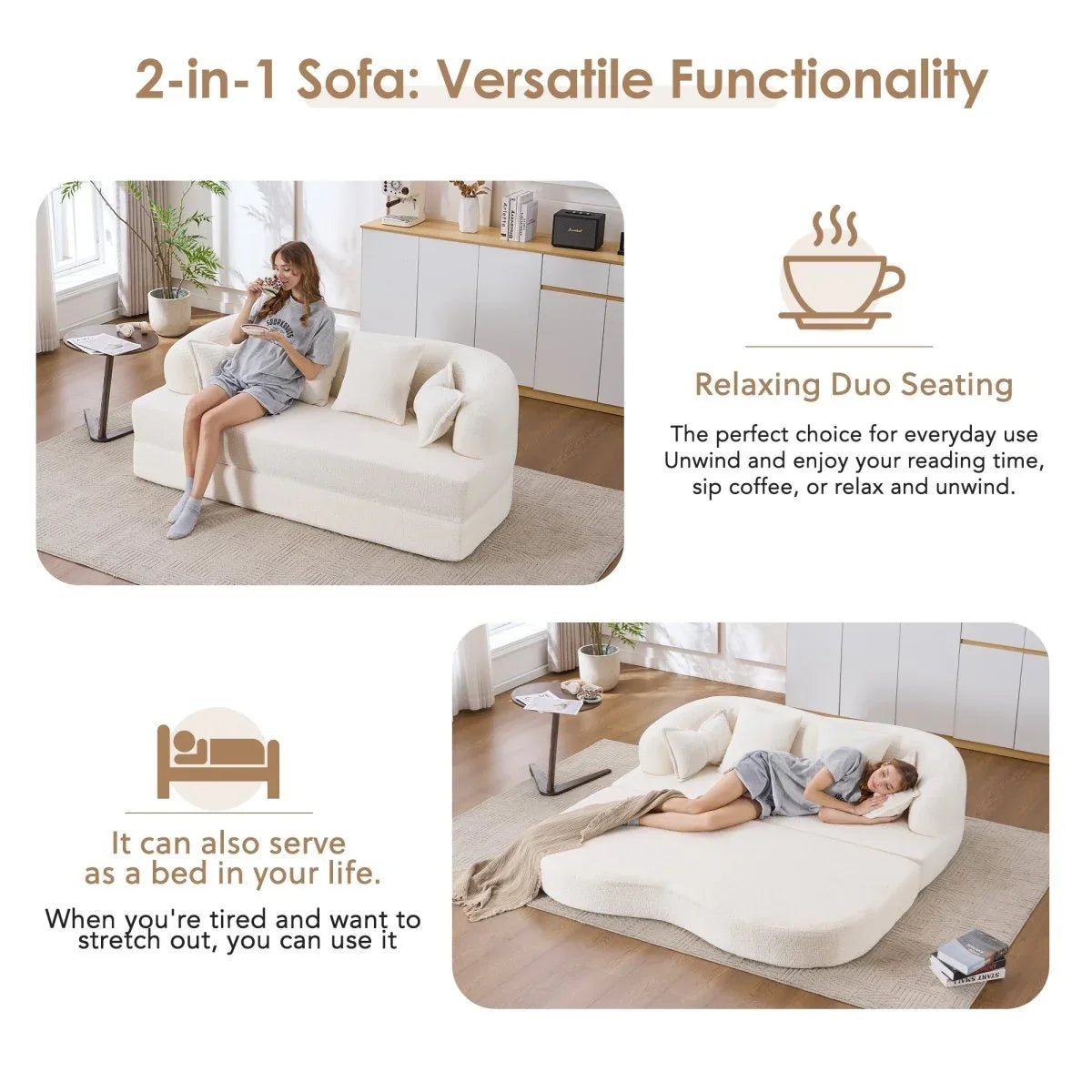 2-in-1 Foldable Chenille Fabric Sofa Bed With Pillows - Omega Lifestyles