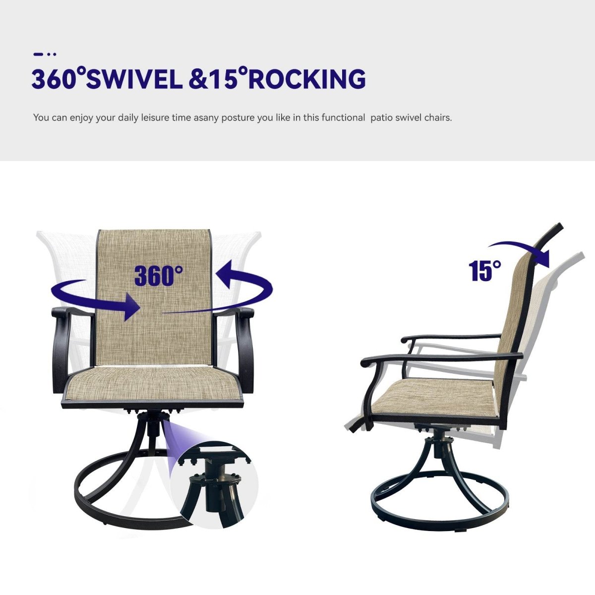 2 - Piece Outdoor Modern Textilene Swivel Patio Chairs - Restanew - Omega Lifestyles