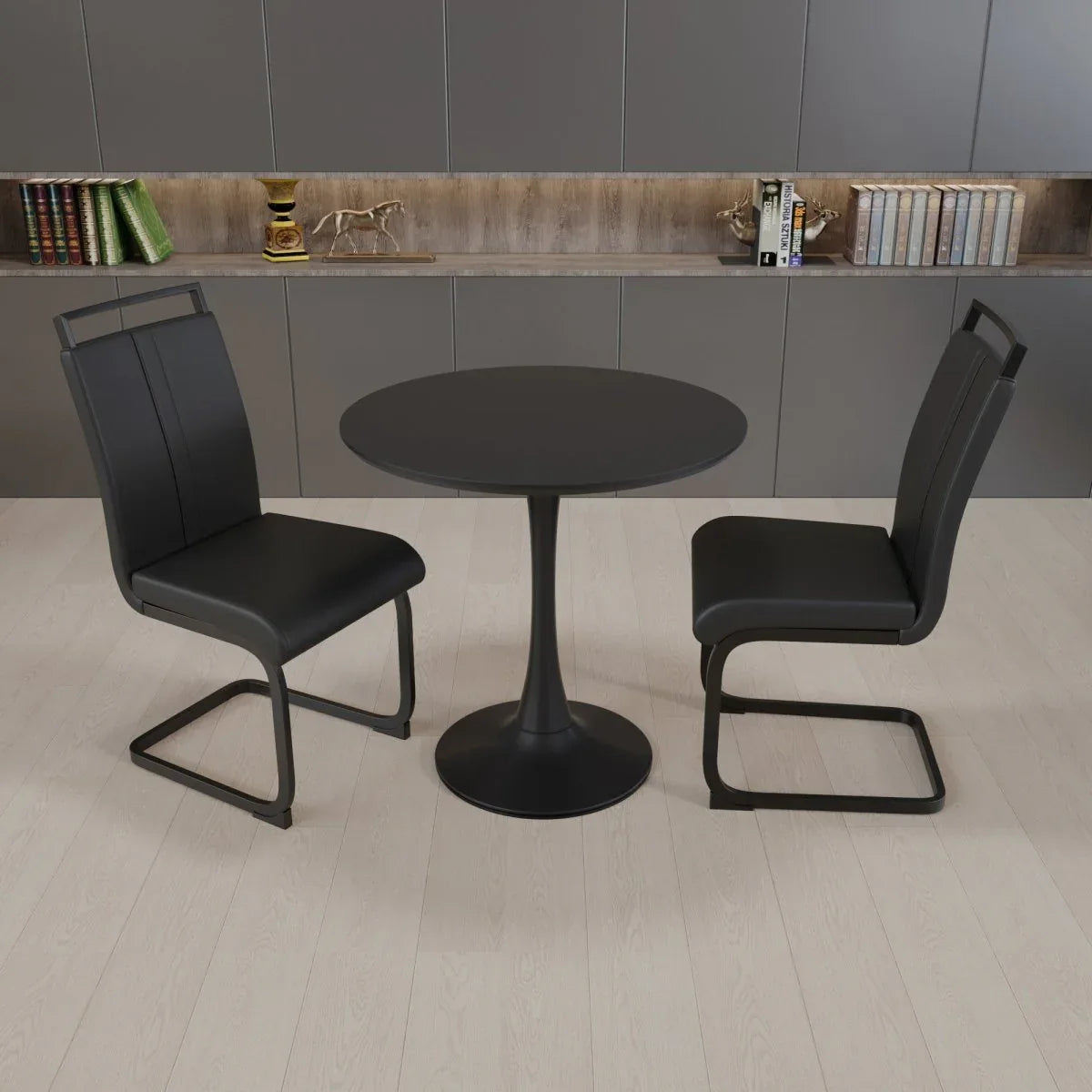 31.5-Inch Round Black MDF Dining Table Set With Chairs - Omega Lifestyles