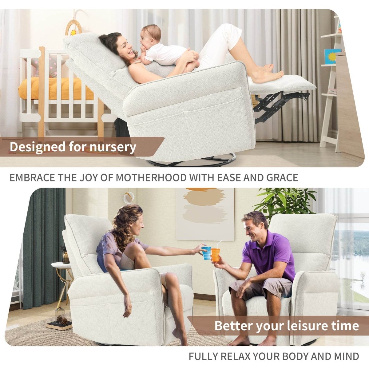 360 - Degree Swivel Rocker Recliner Chair With Footrest - Restanew - Omega Lifestyles