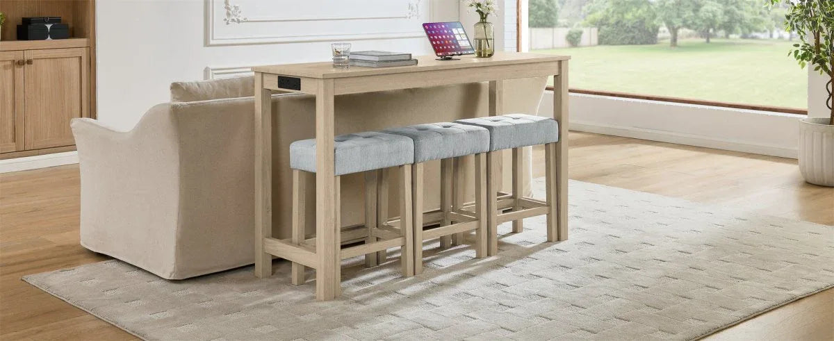 4-Piece Light Oak Solid Wood Bar Table And Stools Set - Omega Lifestyles