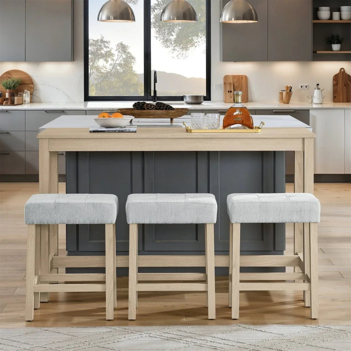 4-Piece Light Oak Solid Wood Bar Table And Stools Set - Omega Lifestyles